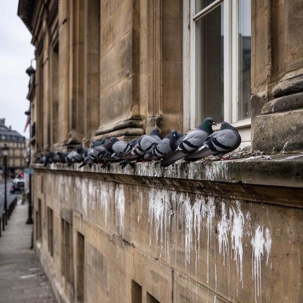 Pigeons sur façade à Pessac